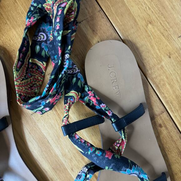 J. Crew Wrap Around Floral Ribbon Lace Up Flat Sandals Size 9 - Picture 4 of 6